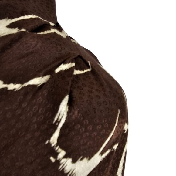 Max Mara Women's US 14 Pure Silk Blouse  Italy Swirl Brown Business Casual Top - Picture 12 of 16